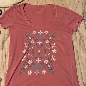 Lucky Brand Women's Short Sleeve Tee - Coral Floral Design